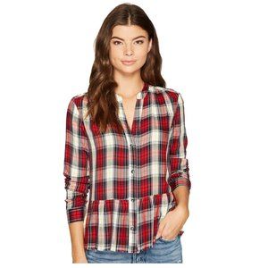 NWT Splendid Women's Cropped Shirt with Fray Cherry Red Plaid Size S $130 F137